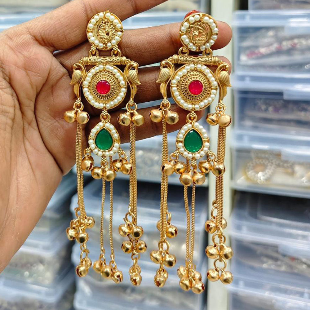 JCM Royal Kashmiri Pota Stone And Pearl Ghungroo Dangler Earrings