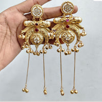 JCM Royal Kashmiri Pota Stone And Pearl Ghungroo Dangler Earrings