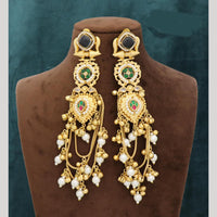JCM Royal Kashmiri Pota Stone And Pearl Long Dangler Earrings