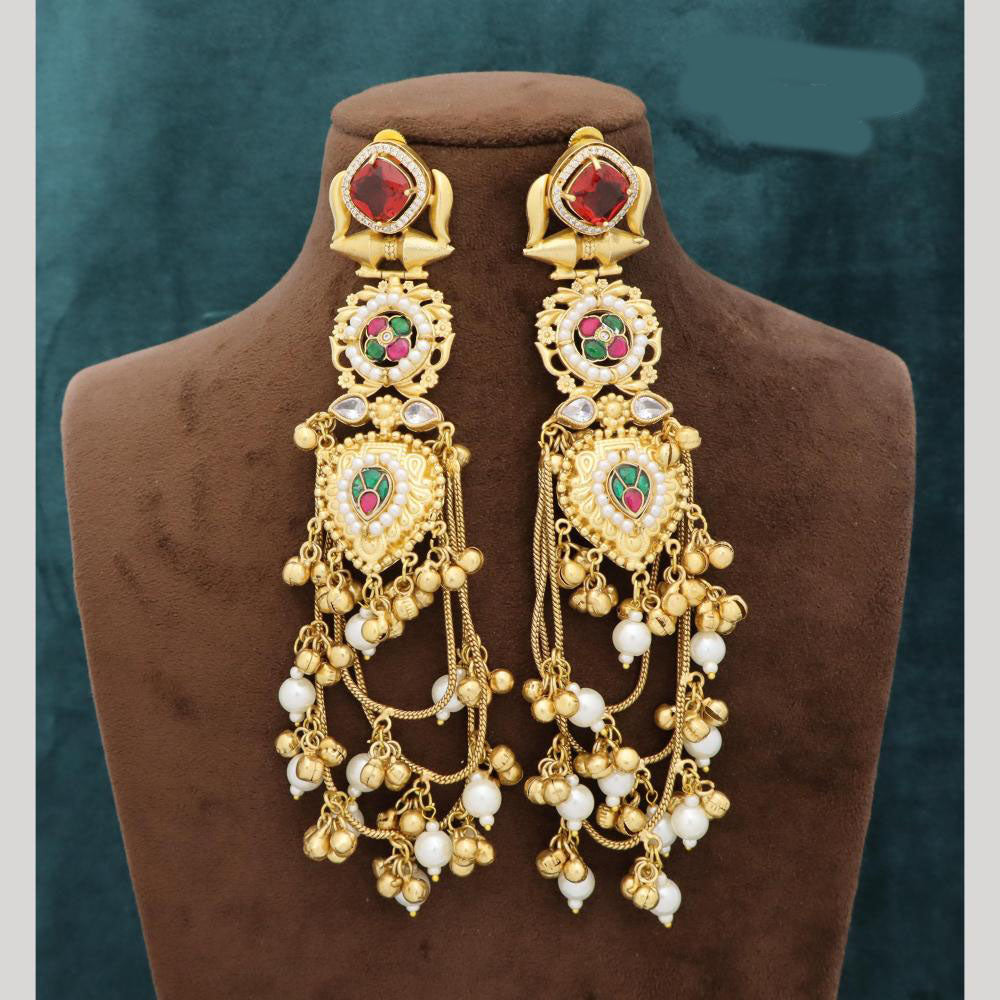 JCM Royal Kashmiri Pota Stone And Pearl Long Dangler Earrings