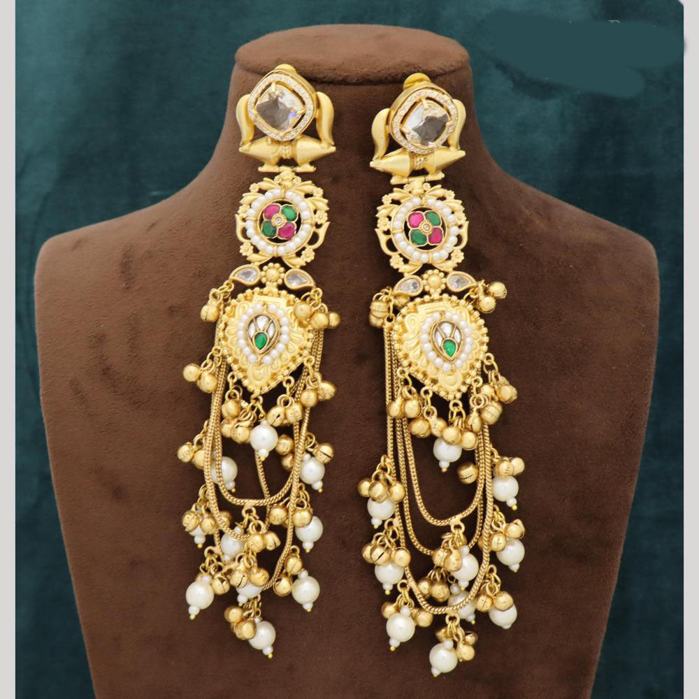 JCM Royal Kashmiri Pota Stone And Pearl Long Dangler Earrings