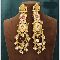 JCM Royal Kashmiri Pota Stone And Pearl Long Dangler Earrings