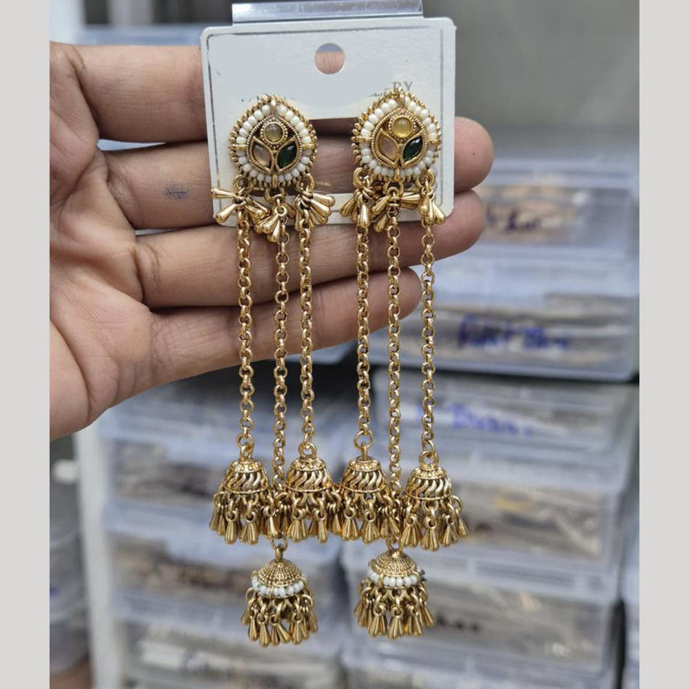 JCM Royal Kashmiri Pota Stone And Pearl Jhumki Earrings