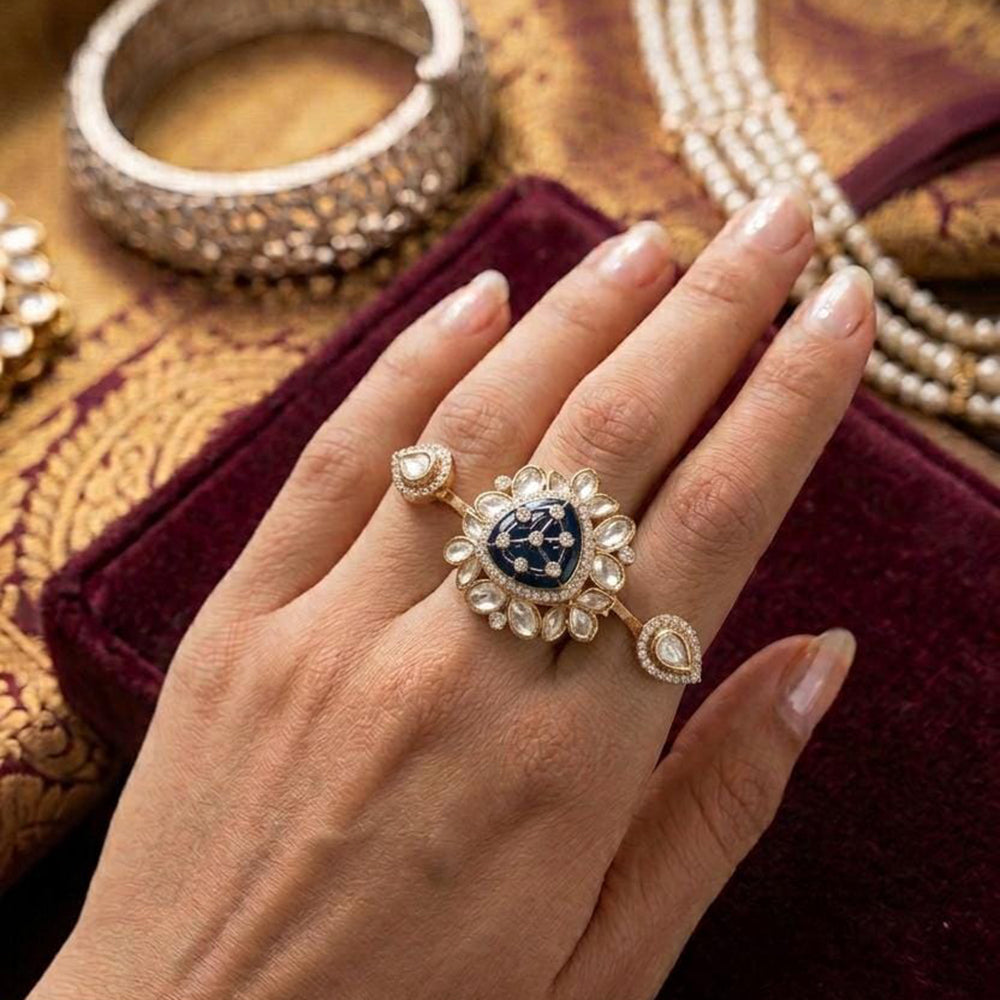 JCM Antique Finish Polki Kundan Stone Ring