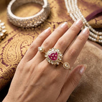 JCM Antique Finish Polki Kundan Stone Ring
