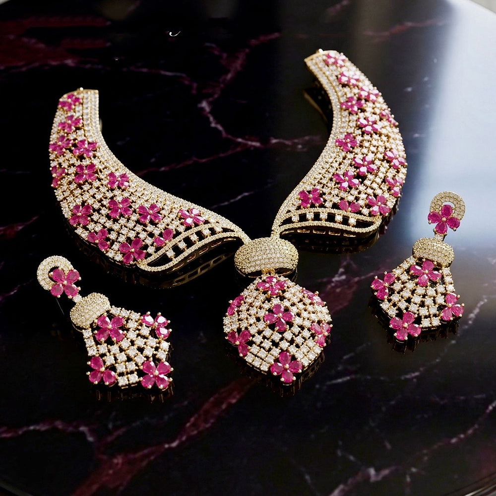 JCM Royal Glow American Diamond Necklace Set