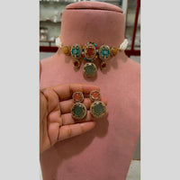 JCM Glam Multi Color Pota Stone And Pearl Choker Necklace Set