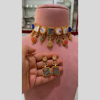 JCM Glam Multi Color Pota Stone And Pearl Choker Necklace Set