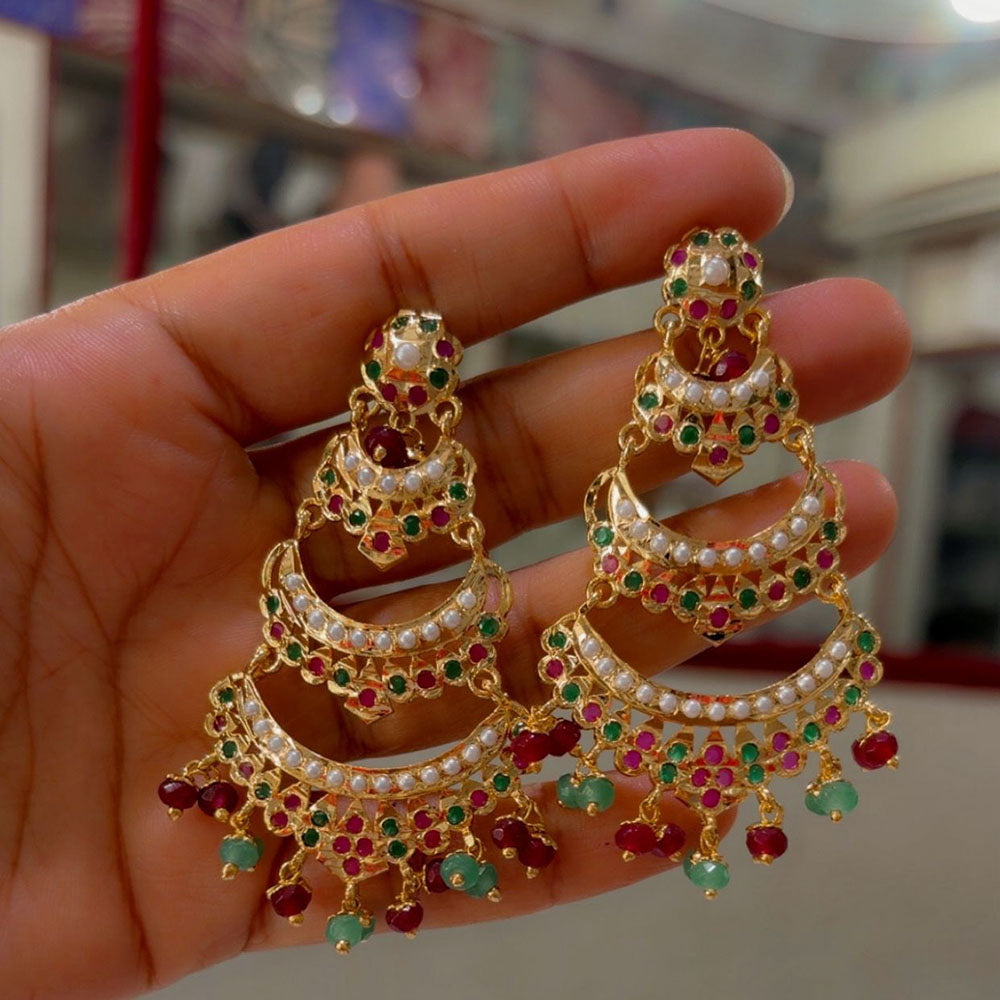 JCM Ethnic Wear Pota Stone And Pearl Dangler Earrings