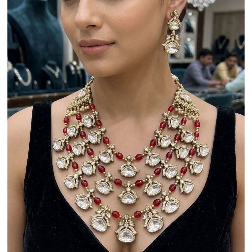 JCM Fancy Kundan Stone And Beads Multi Layered Necklace Set