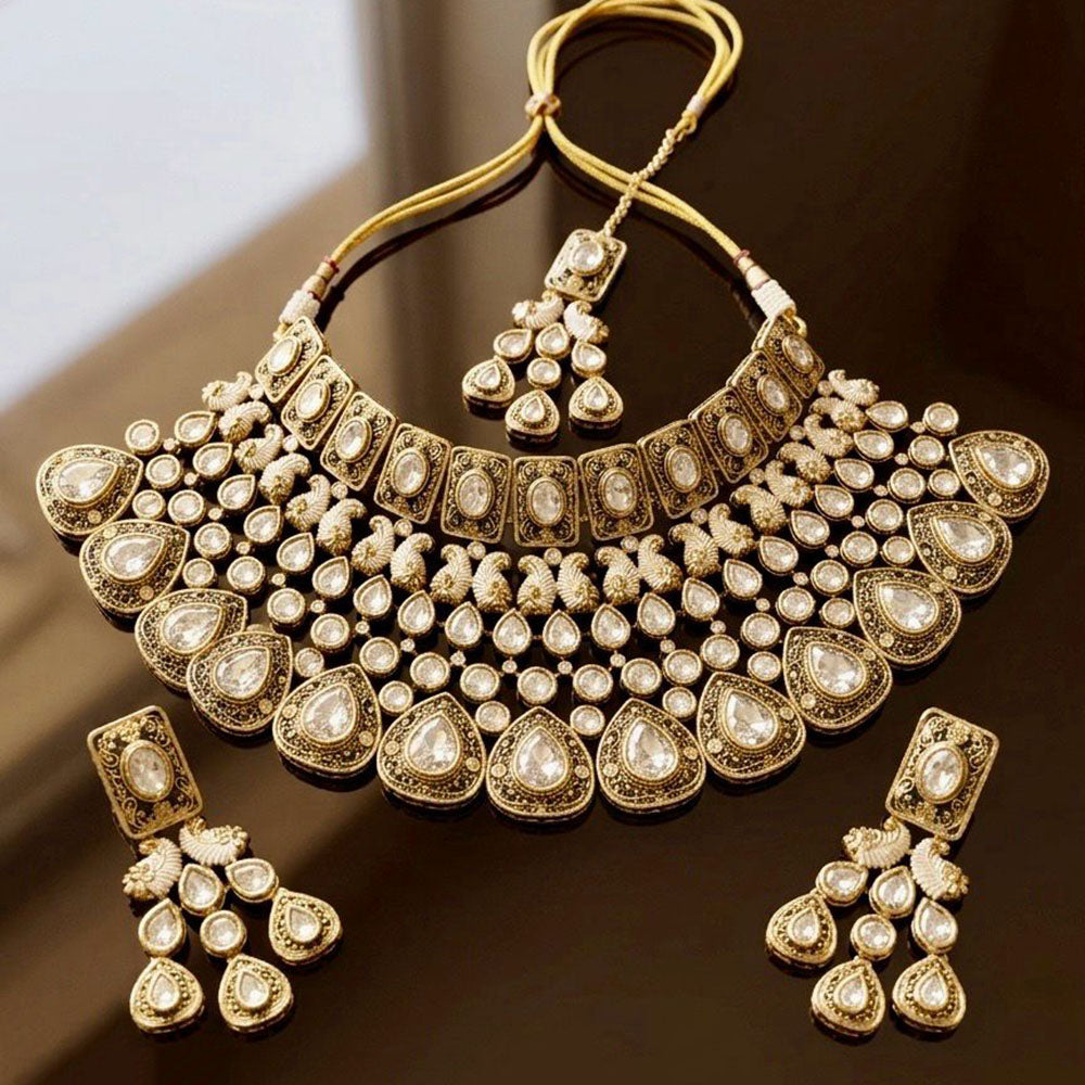 JCM Royal Kundan Stone Style Heavy Choker Necklace Set
