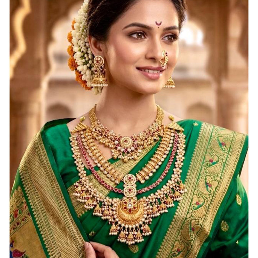 JCM Regal Look Pota Stone And Pearl Bridal Necklace Set