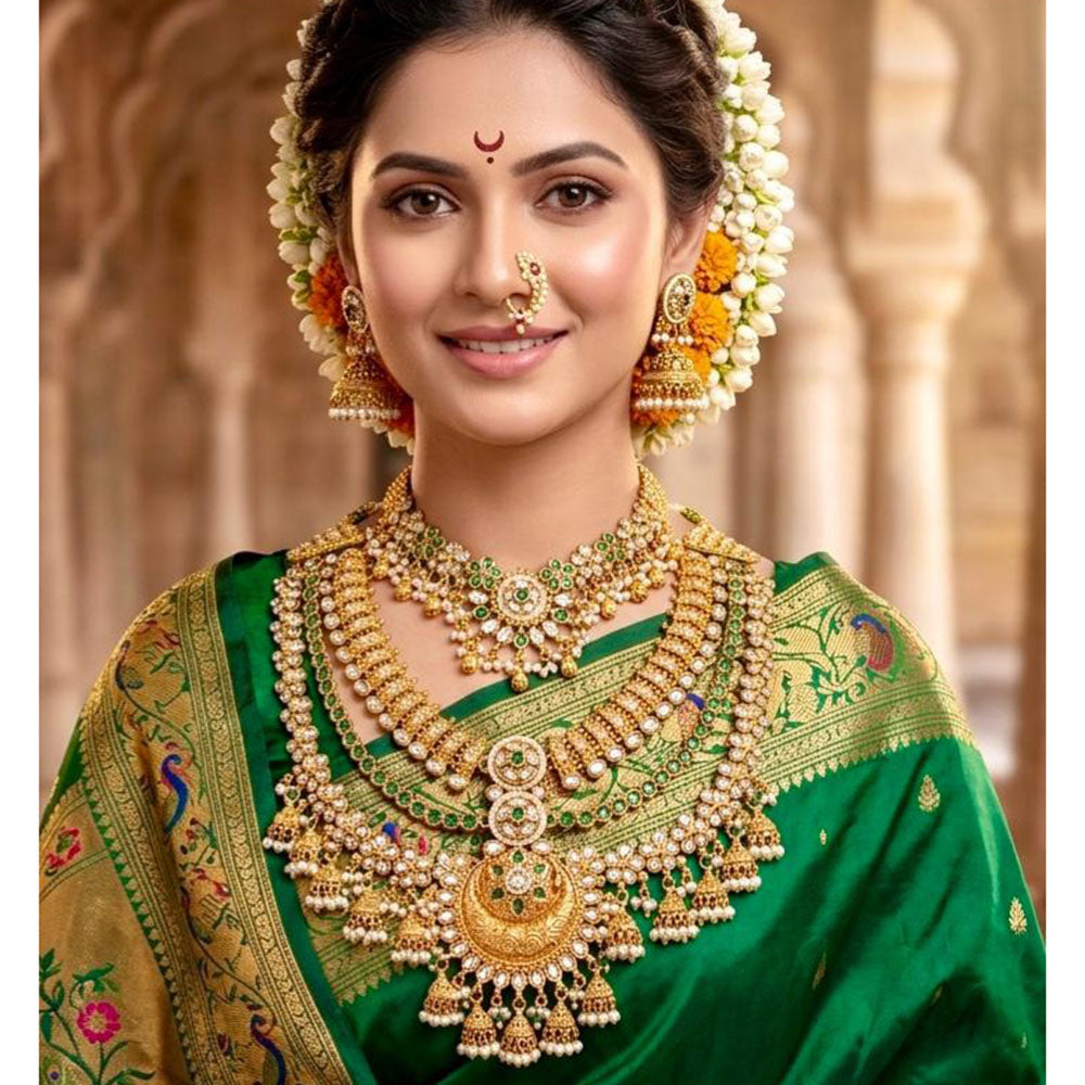 JCM Regal Look Pota Stone And Pearl Bridal Necklace Set