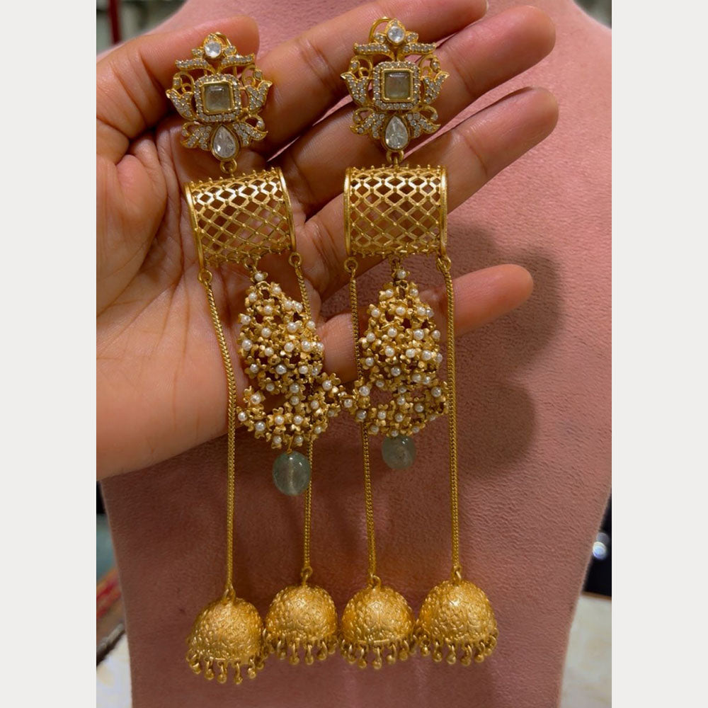 JCM Royal Kashmiri Pota Stone And Pearl Jhumki Earrings