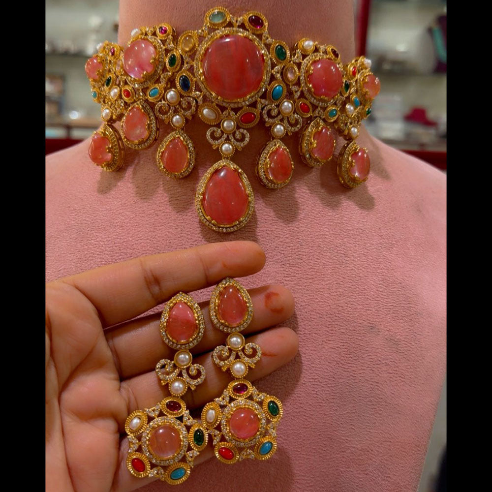 JCM Premium Designer Pota Stone Multi Color Choker Necklace Set