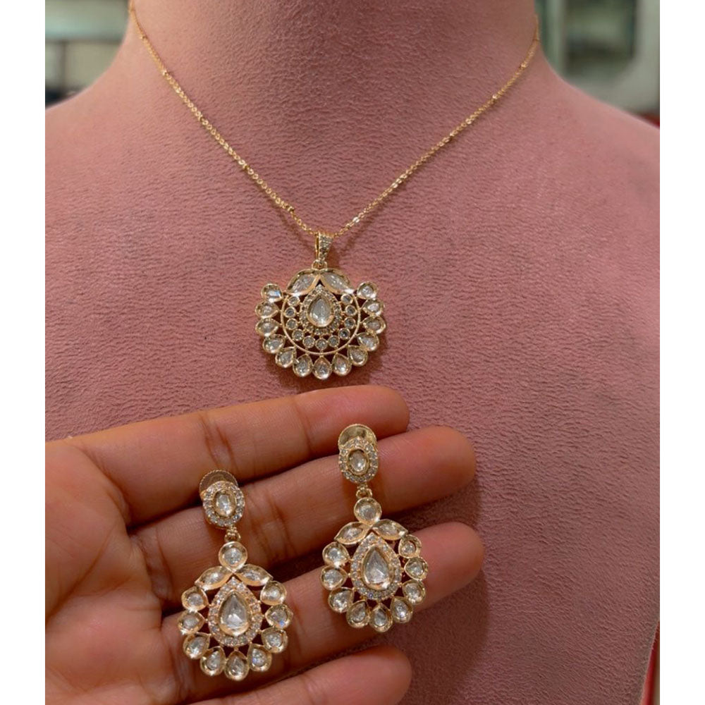 JCM Designer Polki Kundan Stone Chain Pendent Set