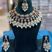 JCM Grand Polki Kundan Stone And Pearl Statement Choker Necklace Set