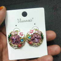 JCm Borivali Floral Crystal Stone Stud Earrings