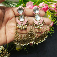 JCM Borivali Designer Kundan Stone Pearl Meenakari Dangler Earrings