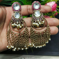 JCM Borivali Designer Kundan Stone Pearl Meenakari Dangler Earrings