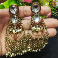 JCM Borivali Designer Kundan Stone Pearl Meenakari Dangler Earrings