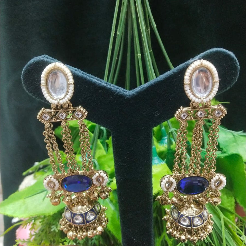 JCM Borivali Designer Kundan Stone And Pearl Chain Jhumki Earrings