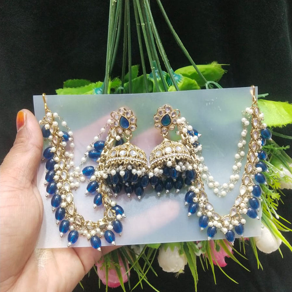 JCM Borivali Designer Kundan Stone Pearl  And Beads Chain Jhumki Earrings