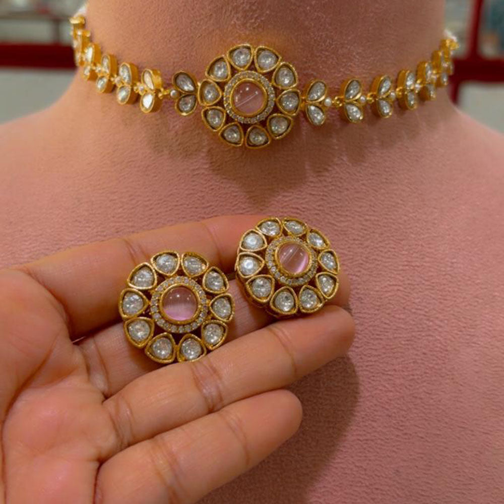 JCM Grand Polki Kundan Stone And Pearl Statement Choker Necklace Set