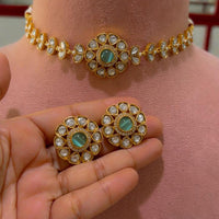 JCM Grand Polki Kundan Stone And Pearl Statement Choker Necklace Set