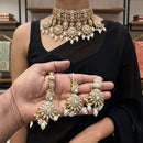 JCM Party Wear Polki Kundan Pearl And Beads Choker Necklace Set