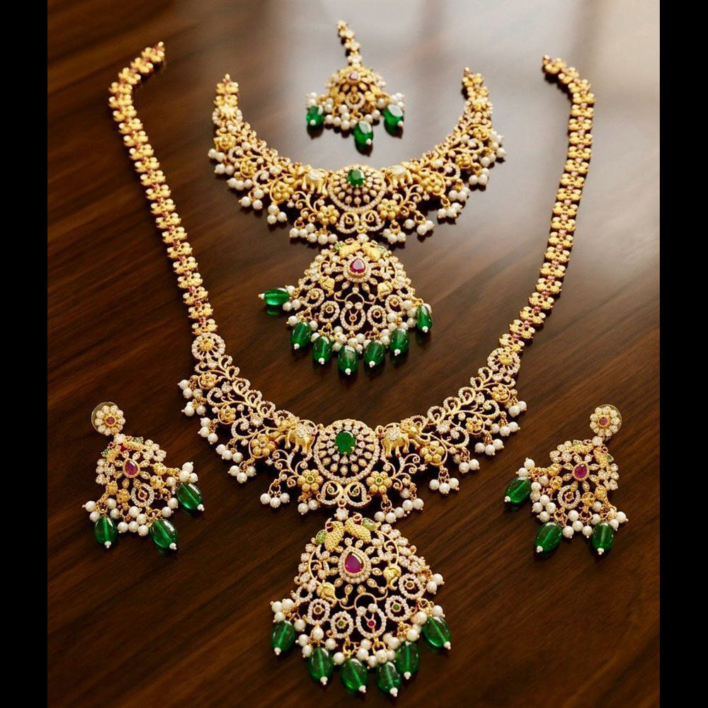 JCM Ethnic Style Pota Stones Pearl And Beads  Double Necklace Set