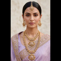 JCM Ethnic Style Pota Stones And Pearl  Double Necklace Set