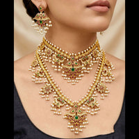 JCM Ethnic Style Pota Stones And Pearl  Double Necklace Set