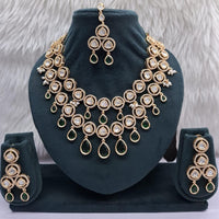 JCM Grand Polki Kundan Stone And Pearl Statement Double Layer Necklace Set