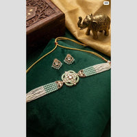 JCM Polki Kundan Stone And Pearl Meenakari Choker Necklace Set