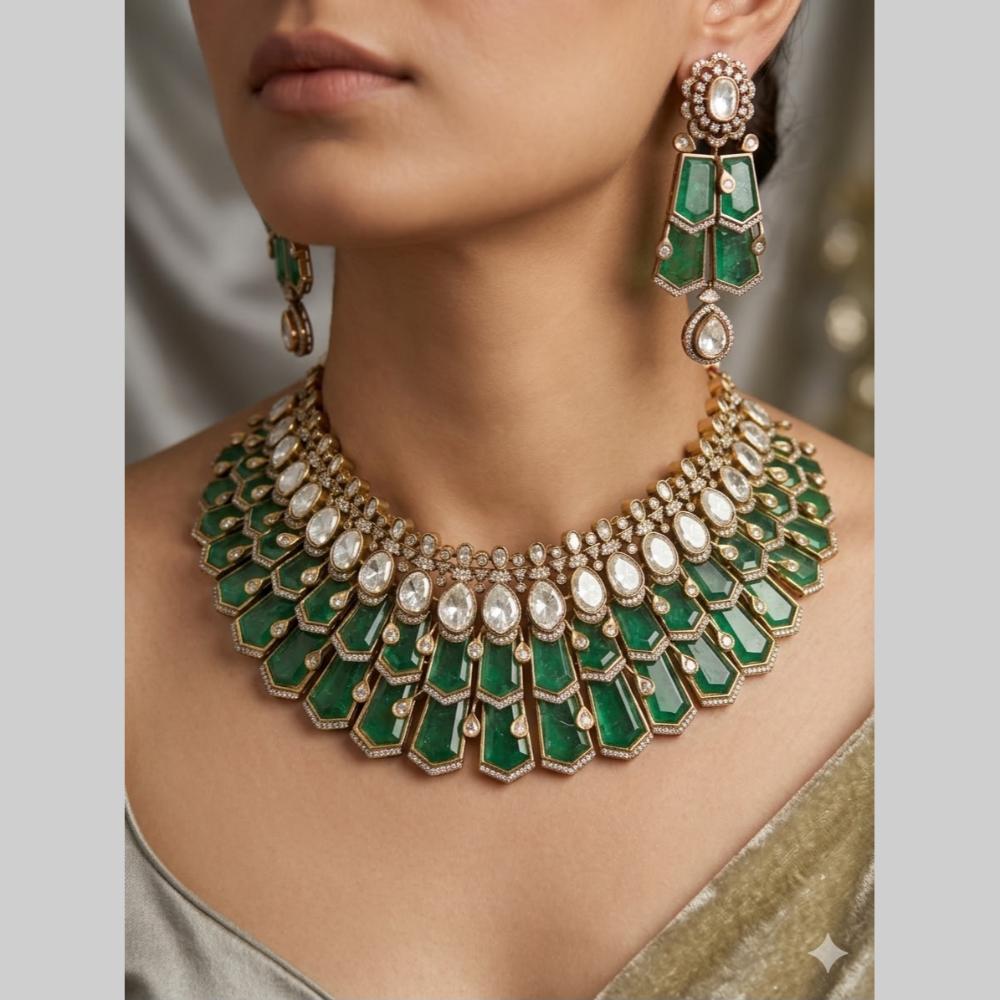 JCM Grand Polki Kundan Stone And Pearl Statement Necklace Set