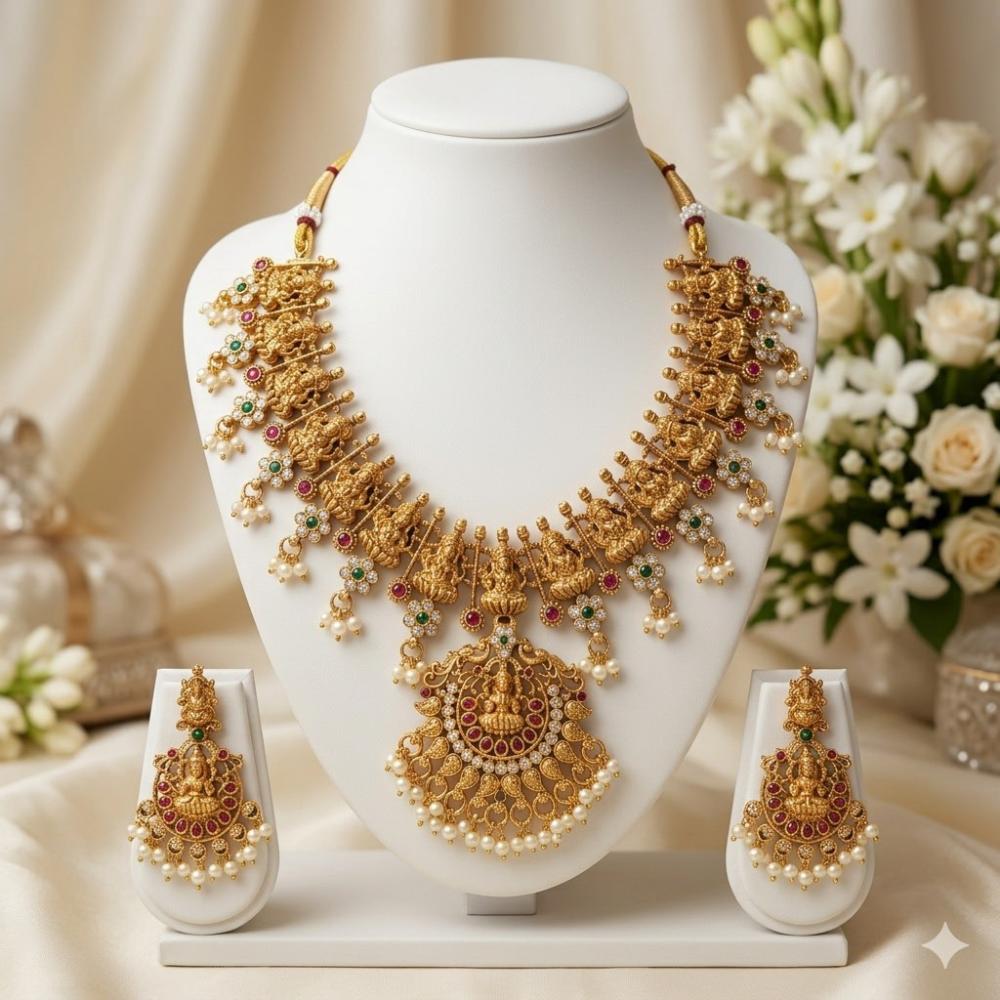 JCM Jewellery Royal Heritage Pota Stone  And Pearl Temple Necklace Set