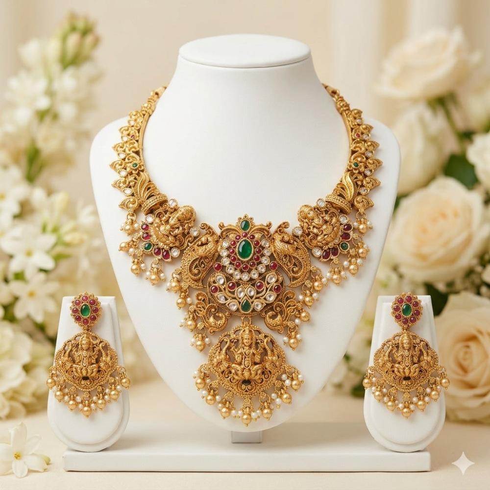 JCM Jewellery Royal Heritage Pota Stone And Pearl Temple Necklace Set