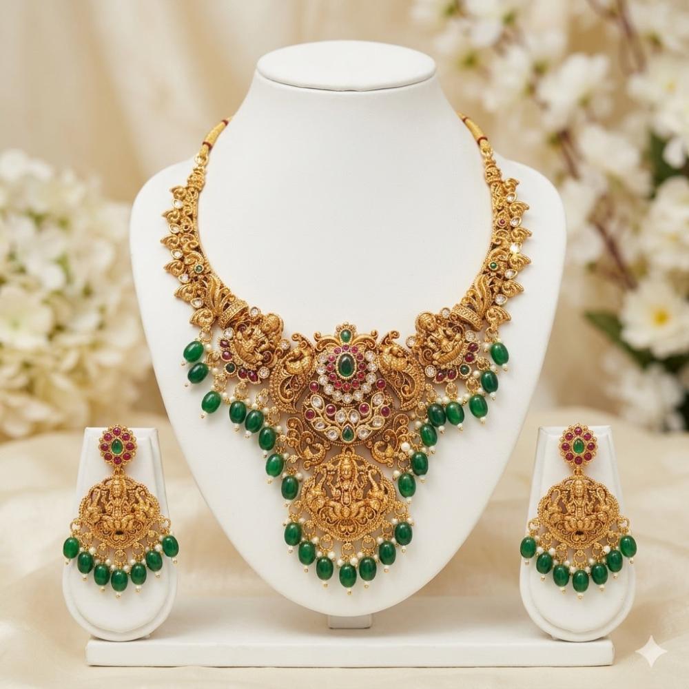 JCM Jewellery Royal Heritage Pota Stone Pearl And Beads Temple Necklace Set