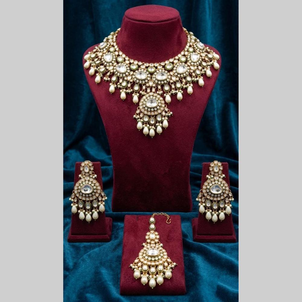 JCM Grand Kundan Stone And Beads Statement Choker Necklace Set