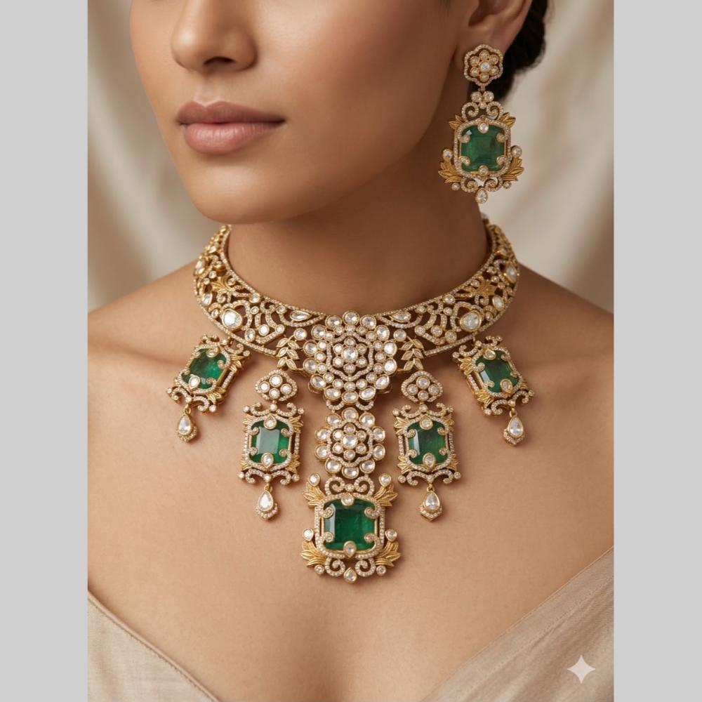 JCM Luxury Polki Kundan Stone Floral Necklace Set for Women