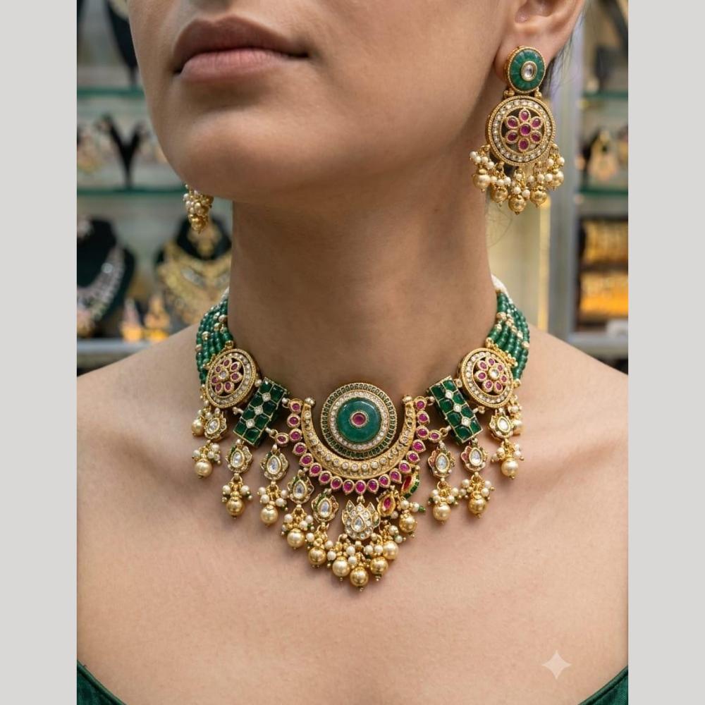 JCM Designer Pota Stone And Pearl Necklace Set