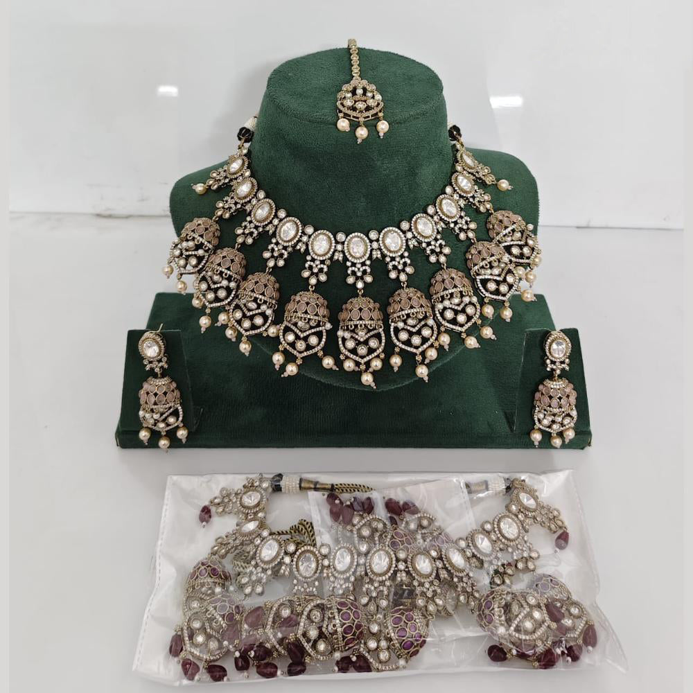 JCM Luxury Polki Kundan Stone And Pearl Necklace Set 