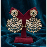 JCM Premium Polki Kundan Stone And Pearl Dangler Earrings for Women