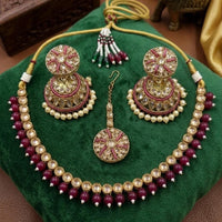 JCM Luxury Polki Kundan Stone & Beads Necklace Set for Women