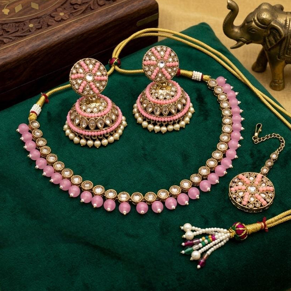 JCM Luxury Polki Kundan Stone & Beads Necklace Set for Women