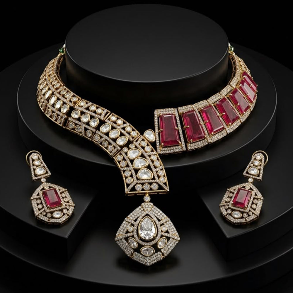 JCM Premium American Diamond Choker Necklace Set