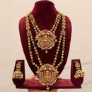 JCM South Indian Touch Pota Stone And Pearl Double Temple Necklace Set