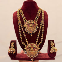 JCM South Indian Touch Pota Stone And Pearl Double Temple Necklace Set