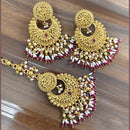 JCM Premium Pota Stone And Pearl Dangler Earrings With Maangtikka